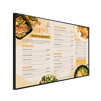 Ekran LCD reklamowy w pomieszczeniach domowych, odtwarzacz sygnalizacji cyfrowej, do restauracji, tabliczka menu cyfrowe